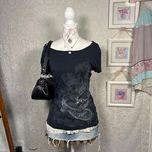 y2k grunge floral paisley fitted t-shirt